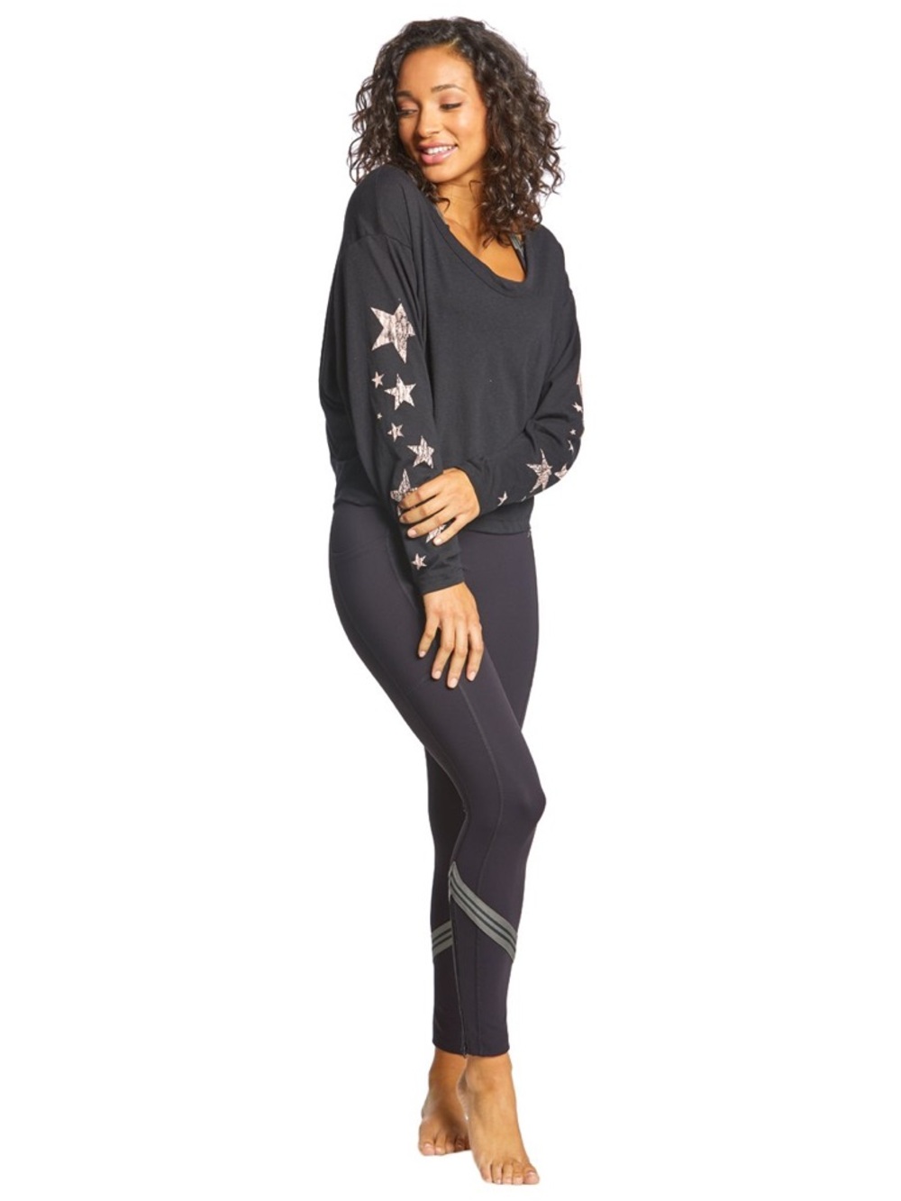 Free People Movement Melrose Graphic Star Print Long Sleeve Tee Large Gold Black
